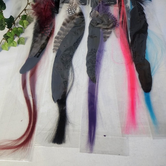 5 Feather Hair Extensions Color Strips Highlights Clip In Feathers - Picture 4 of 9